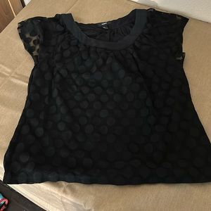 Vintage Alfani short sleeve black on black polka dot blouse, XL.